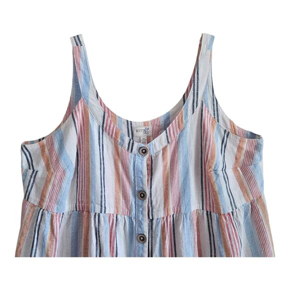 TERRA & SKY Plus 1X Tunic Tank Top Linen Blend Buttons Striped 1" Straps 44" - Picture 2 of 6